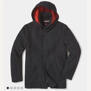 The Normal Brand Dark Gray Pea Coat with Red Hood